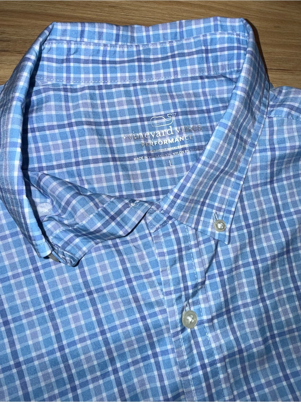 Vineyard Vines Light Blue Plaid Button-Down Shirt performance Dress Shirt LARGE - Picture 2 of 4